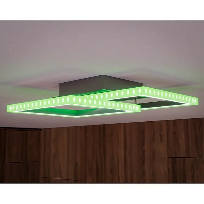 Just Light Felix LED-Deckenleuchte - 30 W, L x B x H: 44,5 x 44,5 x 6,4 cm, Stahl, RGBW - Moderne LED-Deckenleuchte mit grünem Licht und quadratischem Design für eine stilvolle Beleuchtung.