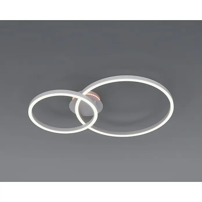 Eglo LED-Deckenleuchte PALMAVES 3 - 12 W, L x B x H: 55 x 39 x 8,9 cm, Nickel-matt, RGBW - Ein modernes LED-Deckenleuchte mit zwei überlappenden weißen Ringen, die ein helles und stilvolles Licht erzeugt, ideal für zeitgenössische Räume.