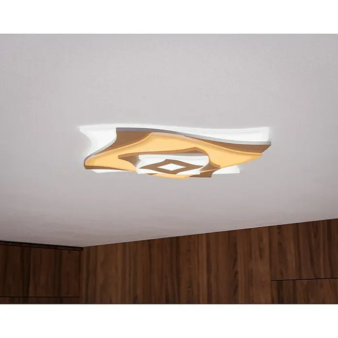 Trio Leuchten LED-Deckenleuchte AKITA - 56 W, L x B x H: 48 x 48 x 5,5 cm, Weiß-matt, Mehrfarbig - Moderne Deckenleuchte mit weißem und goldenem Design, ideal für stilvolle Innenräume. Bringt Eleganz und Helligkeit in jeden Raum.
