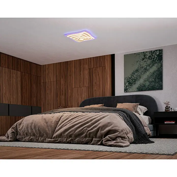 Fischer & Honsel LED-Deckenleuchte Hero - 50 W, L x B x H: 50 x 50 x 7,6 cm, Weiß, Mehrfarbig - Die moderne Schlafzimmerlampe mit ihrem geometrischen Design und stimmungsvollem Licht setzt einen eleganten Akzent im Raum.