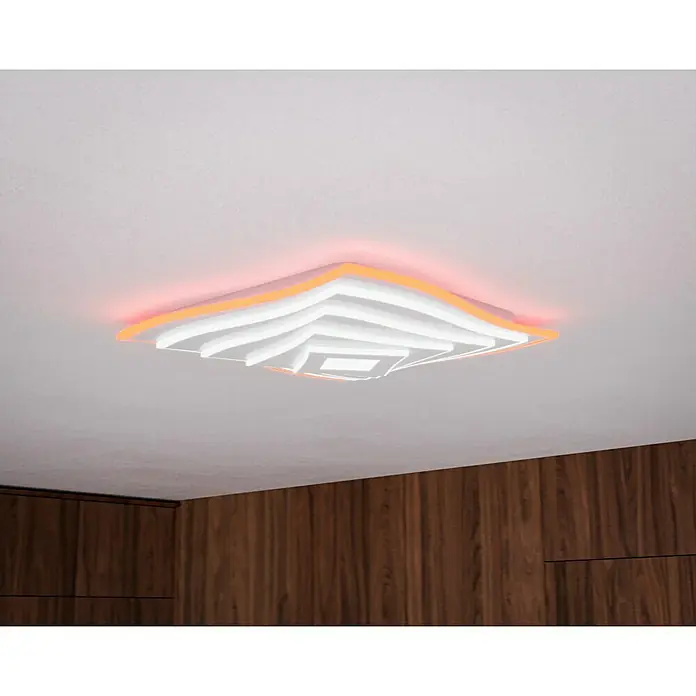 Fischer & Honsel LED-Deckenleuchte Hero - 50 W, L x B x H: 50 x 50 x 7,6 cm, Weiß, Mehrfarbig - Moderne LED-Deckenleuchte mit einzigartigem, wellenförmigem Design und farbiger Hintergrundbeleuchtung, die jedem Raum eine besondere Note verleiht.