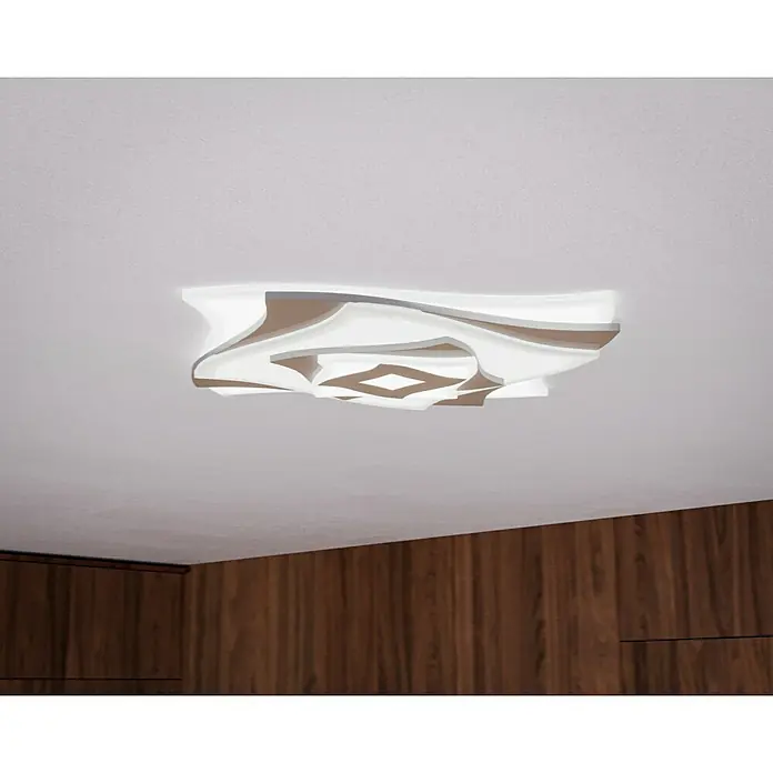 Trio Leuchten LED-Deckenleuchte AKITA - 56 W, L x B x H: 48 x 48 x 5,5 cm, Weiß-matt, Mehrfarbig - Moderne Deckenleuchte mit geschwungenem Design, die jedem Raum ein stilvolles Ambiente verleiht. Ideal für Wohn- und Schlafbereiche.