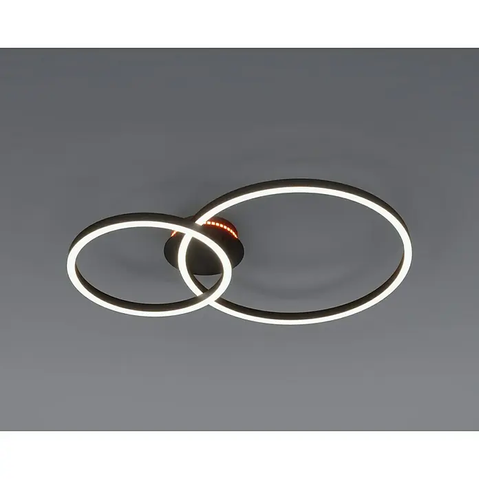 Eglo LED-Deckenleuchte PALMAVES 3 - 12 W, L x B x H: 55 x 39 x 8,9 cm, Schwarz, RGBW - Moderne LED-Deckenleuchte mit zwei ineinander verschlungenen Ringen und einem zentralen schwarzen Element mit roter Akzentbeleuchtung.