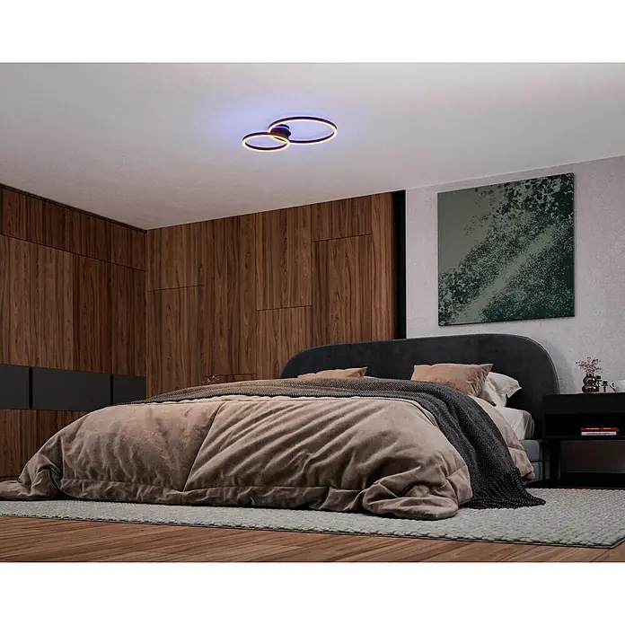 Eglo LED-Deckenleuchte PALMAVES 3 - 12 W, L x B x H: 55 x 39 x 8,9 cm, Schwarz, RGBW - Moderne Schlafzimmerleuchte mit zwei ineinander verschlungenen Kreisen, die ein stimmungsvolles Licht erzeugen. Ideal für gemütliche Stunden.