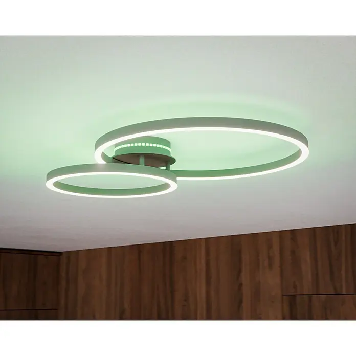 Eglo LED-Deckenleuchte PALMAVES 3 - 12 W, L x B x H: 55 x 39 x 8,9 cm, Nickel-matt, RGBW - Moderne Deckenleuchte mit zwei Ringen und indirekter Beleuchtung, die ein angenehmes Ambiente schafft. Elegantes Design für stilvolle Räume.