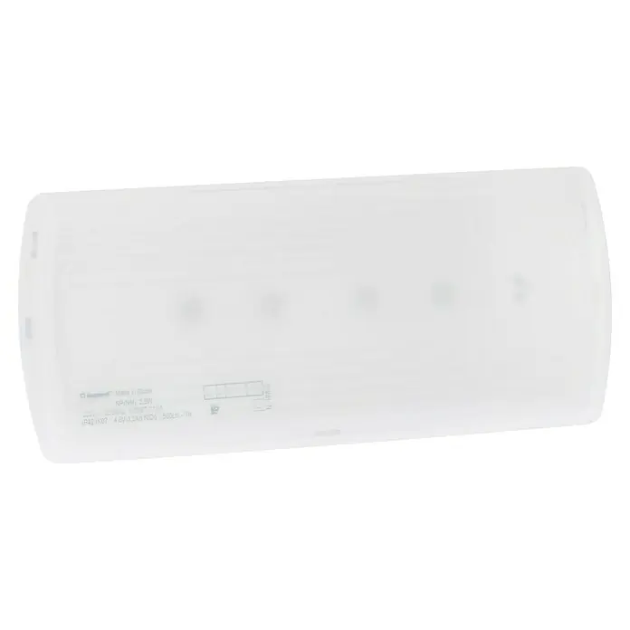 Legrand Luz de emergencia Ura 21 NP 200 - L x An x Al: 5,7 x 29,1 x 15 cm - Primer plano de una luz de emergencia blanca y oblonga. La luz presenta esquinas redondeadas y un diseño sencillo y funcional.