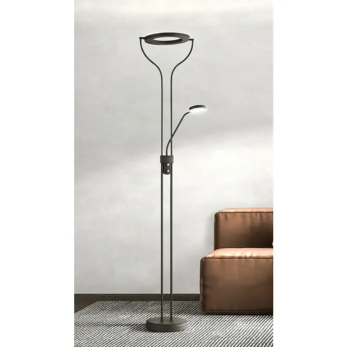 Fischer & Honsel LED-Stehleuchte Davos - 36,5 W, Höhe: 180 cm, Sandschwarz, Mehrfarbig - Die moderne Stehlampe mit zwei Lampen sorgt für eine stilvolle Beleuchtung. Das elegante Design passt perfekt in moderne Wohnräume.