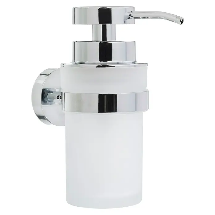 Camargue Monaco Seifenspender - Edelstahl, Chrom, Höhe: 15,6 cm - Ein stilvoller, wandmontierter Seifenspender in Chrom und mattiertem Glas. Ideal für jedes Badezimmer.
