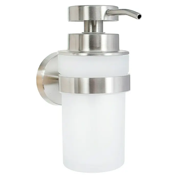 Camargue Paris Seifenspender - Edelstahl, Edelstahl - Wandseifenspender aus satiniertem Glas mit einem gebürsteten Nickel-Finish, der eine elegante und hygienische Lösung für jedes Badezimmer bietet.