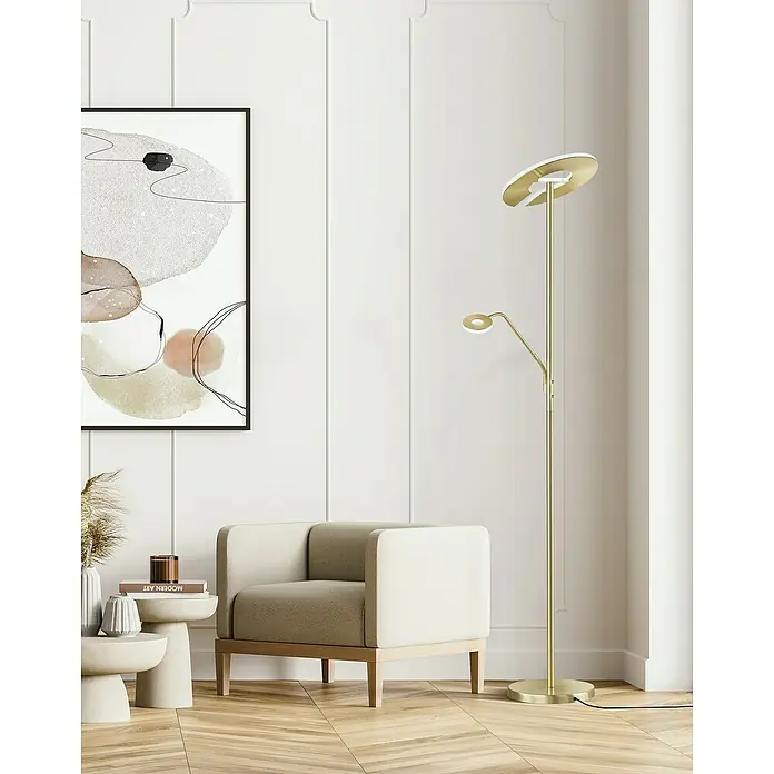 Fischer & Honsel Dent LED-Stehleuchte - 45 W, Höhe: 180 cm, Messing, Mehrfarbig, 2 Stk. - Moderne Stehlampe in Goldoptik mit zwei Leuchtenelementen, die stilvolles Licht und zeitgenössisches Design in jeden Raum bringt.