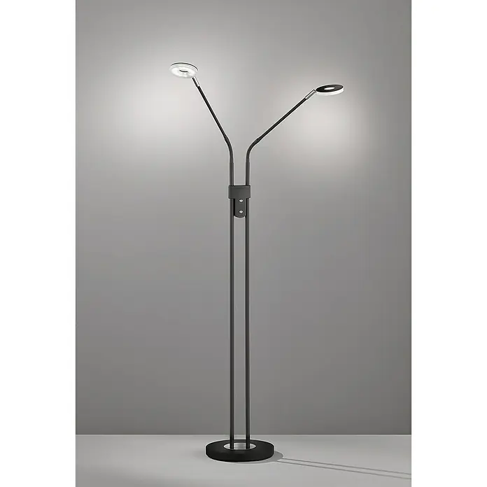 Fischer & Honsel Dent LED-Stehleuchte - 12 W, Höhe: 150 cm, Sandschwarz, Mehrfarbig, 2 Stk. - Elegante Stehleuchte mit zwei Leuchtenarmen. Das moderne Design mit dem schlanken Gestell passt perfekt in jedes Interieur.