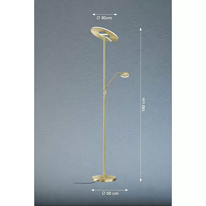 Fischer & Honsel Dent LED-Stehleuchte - 45 W, Höhe: 180 cm, Messing, Mehrfarbig, 2 Stk. - Goldfarbene Stehlampe mit Deckenfluter und verstellbarem Lesearm.
