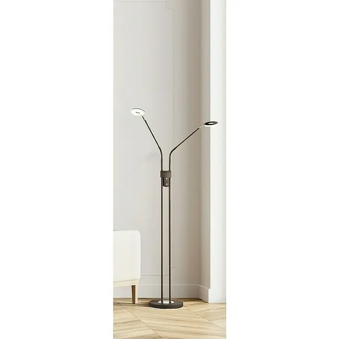 Fischer & Honsel Dent LED-Stehleuchte - 12 W, Höhe: 150 cm, Sandschwarz, Mehrfarbig, 2 Stk. - Detaillierte Aufnahme einer modernen Stehlampe mit zwei Leuchten, die ein warmes, gerichtetes Licht in einem stilvollen Raum spendet.