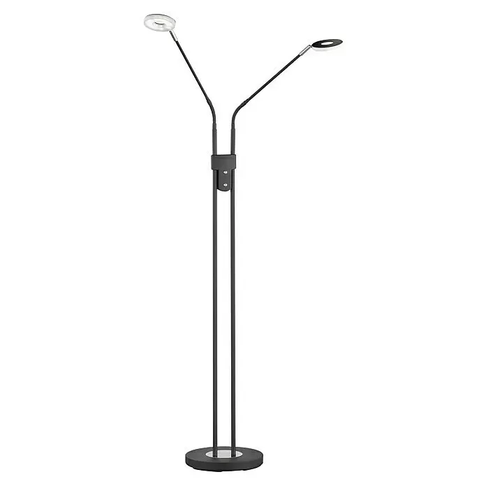 Fischer & Honsel Dent LED-Stehleuchte - 12 W, Höhe: 150 cm, Sandschwarz, Mehrfarbig, 2 Stk. - Dunkelgraue Stehleuchte mit zwei flexiblen Armen und runden LED-Leuchten, eine leuchtend.