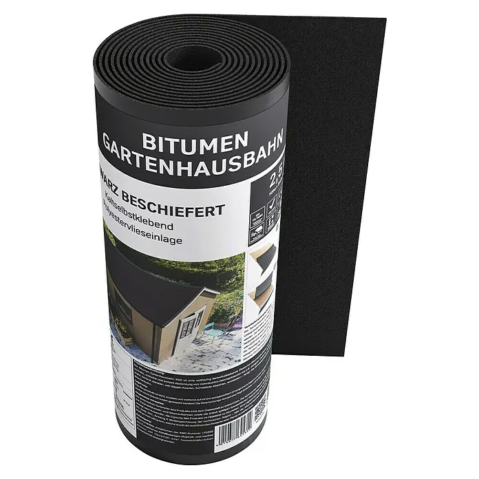 Bitumendachbahn KSK - Schwarz, 5 x 0,5 m, Selbstklebend, Rechteckig - Die Bitumen Gartenhausbahn, eine kaltselbstklebende Dachbahn für Gartenhäuser, ist einfach zu verarbeiten und bietet zuverlässigen Schutz.