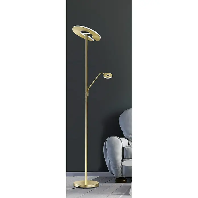 Fischer & Honsel Dent LED-Stehleuchte - 45 W, Höhe: 180 cm, Messing, Mehrfarbig, 2 Stk. - Elegante Stehlampe in Goldoptik mit zwei Leuchten in Kreisform, die ein modernes Ambiente schafft.