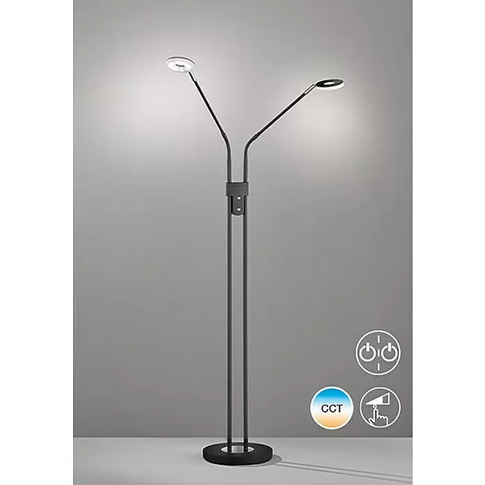 Fischer & Honsel Dent LED-Stehleuchte - 12 W, Höhe: 150 cm, Sandschwarz, Mehrfarbig, 2 Stk. - Moderne Stehlampe aus dunklem Metall mit zwei beleuchteten, verstellbaren Köpfen.