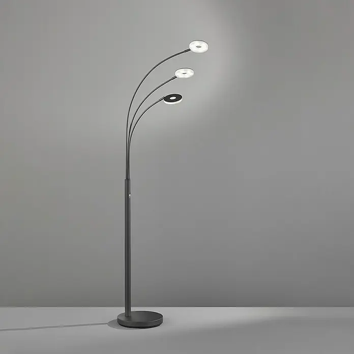 Fischer & Honsel Dent LED-Stehleuchte - 22,5 W, Höhe: 185 cm, Sandschwarz, Mehrfarbig, 3 Stk. - Elegante Stehlampe mit drei Leuchtenarmen und runden Lampenschirmen, die ein modernes Ambiente schafft. Ideal für Wohn- und Arbeitsbereiche.