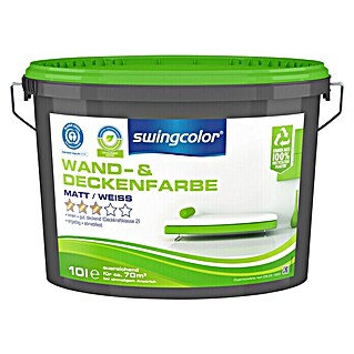 swingcolor Wandfarbe Wand- & Deckenfarbe (Weiß, 10 l, Matt, Konservierungsmittelfrei)