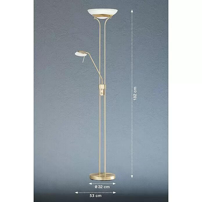 Fischer & Honsel Pool LED-Stehleuchte - 33 W, Höhe: 182 cm, Messing, Mehrfarbig - Goldene Stehleuchte mit Deckenfluter und verstellbarer Leselampe.