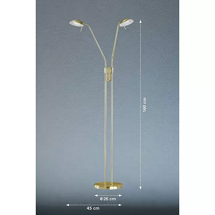 Fischer & Honsel Pool LED-Stehleuchte - 10 W, Höhe: 160 cm, Messing, Mehrfarbig - Goldfarbene Stehlampe mit zwei verstellbaren Köpfen und satinierten Schirmen auf rundem Sockel.