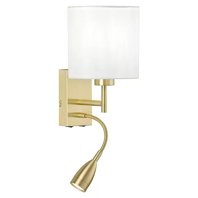 Fischer & Honsel Wandleuchte Dreamer - 44 W, L x B x H: 26 x 16 x 28 cm, Messing, Weiß, E27, 2 Stk., Mit Lesearm - Wandleuchte aus gebürstetem Gold mit weißem Stoffschirm und verstellbarer Leselampe mit Schwanenhals.