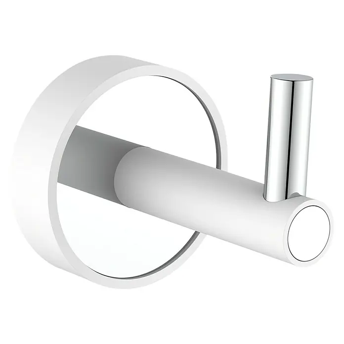 Toallero de gancho Fusión - Blanco/Cromo, Brillante - Perchero de pared moderno blanco con detalles cromados para baño o armario. Ideal para guardar toallas y ropa.
