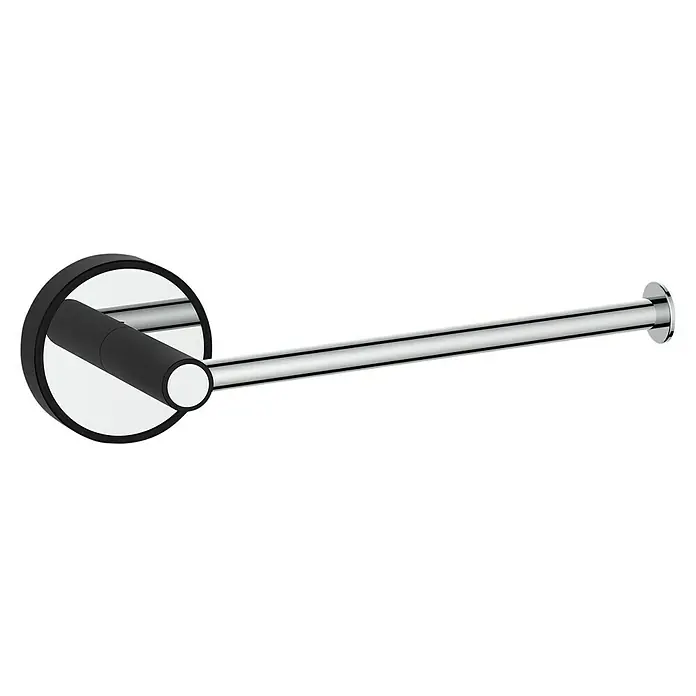 Portarrollos papel higiénico Fusión - Negro/Cromo - Un elegante portarrollos de papel higiénico con diseño en negro y cromo, ideal para baños modernos. Elegante y funcional.