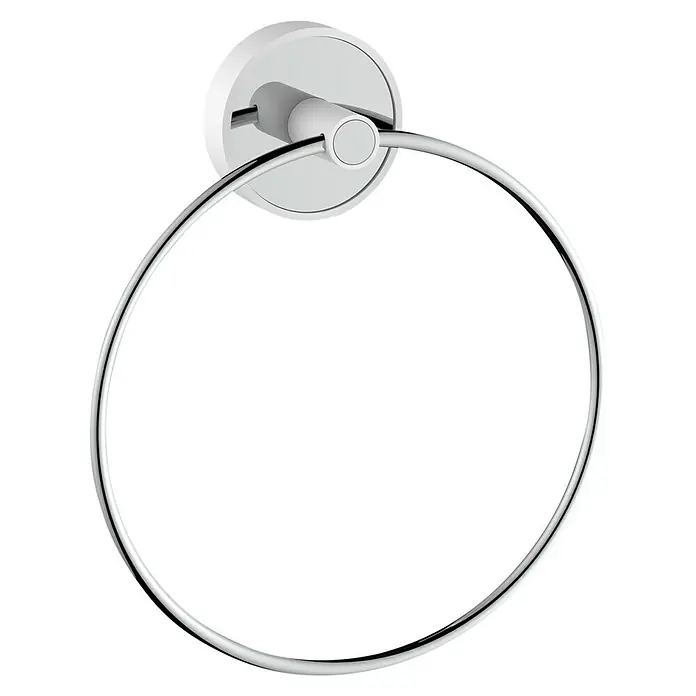 Toallero de anilla Fusión - Ancho: 16,5 cm, Blanco/Cromo, Brillante - Toallero de aro para pared. El toallero cromado es un accesorio de baño práctico y elegante.