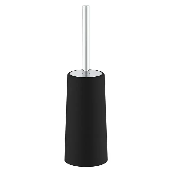 Escobillero de suelo Fusión - Acero inoxidable, Negro/Cromo - Aquí hay un cepillo de baño con un recipiente negro y un mango plateado brillante, que garantiza una higiene elegante en cualquier baño.