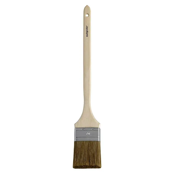 swingcolor Premium Fassadenstreicher Lasur - Breite Borsten: 70 mm, Hollestermischung, Naturholz - Pinsel: Ein professioneller Pinsel der Marke Swingcolor mit einem Holzgriff und braunen Borsten, ideal für präzise Malerarbeiten.
