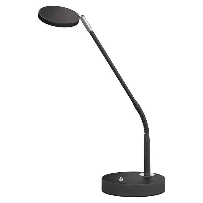 FHL easy Luna LED-Tischleuchte - 6 W, L x B x H: 16 x 16 x 60 cm, Sandschwarz, Mehrfarbig - Schwarze LED-Schreibtischlampe mit flexiblem Hals und rundem Fuß, flachem Leuchtkopf.