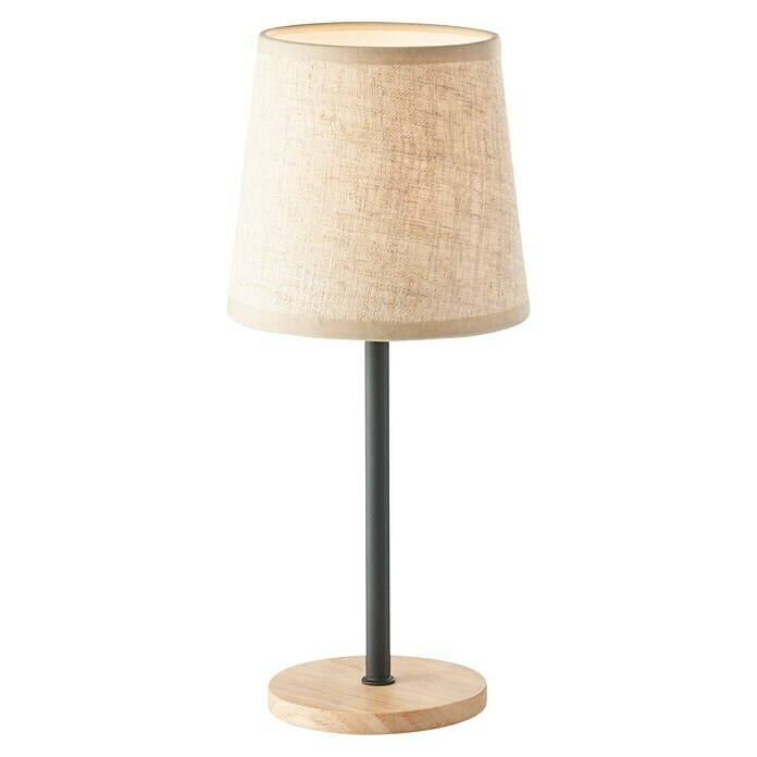 FHL easy Tischleuchte Eve (25 W, L x B x H: 14 x 14 x 30 cm, Sandschwarz/Holz, Sand, E14)