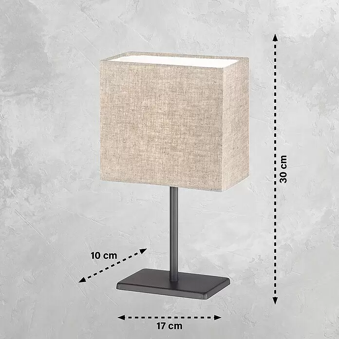 FHL easy Tischleuchte Kate - 25 W, L x B x H: 17 x 10 x 30 cm, Sand/Sandschwarz, Sand, E14 - Rechteckige Tischleuchte mit beigem Stoffschirm und dunklem Metallsockel, 30 cm hoch.
