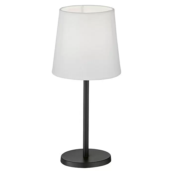 FHL easy Tischleuchte Eve - 25 W, L x B x H: 14 x 14 x 30 cm, Sandschwarz, Weiß, E14 - Weiße Tischleuchte mit Lampenschirm und rundem schwarzen Fuß.