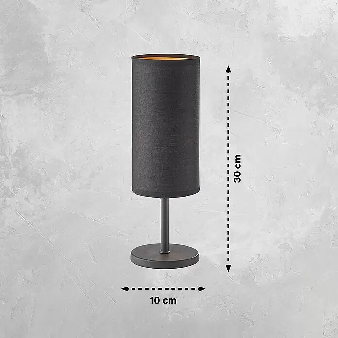 FHL easy Tischleuchte Kira - 25 W, L x B x H: 10 x 10 x 30 cm, Sandschwarz, Schwarz, E14 - Dunkelgraue zylindrische Tischlampe mit Stoffschirm und Metallsockel. 30 cm hoch, 10 cm Durchmesser.