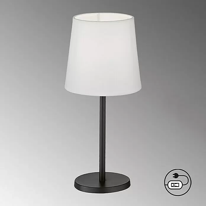 FHL easy Tischleuchte Eve - 25 W, L x B x H: 14 x 14 x 30 cm, Sandschwarz, Weiß, E14 - Weiße Textil-Tischleuchte mit schwarzem Metallsockel und Stiel.