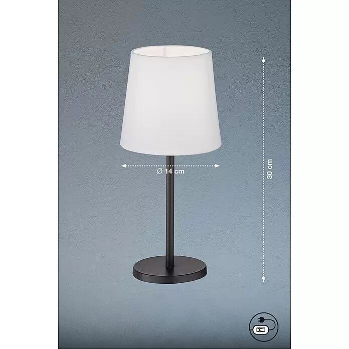 FHL easy Tischleuchte Eve - 25 W, L x B x H: 14 x 14 x 30 cm, Sandschwarz, Weiß, E14 - Weiße Tischlampe mit schwarzem Fuß, 30 cm hoch. Lampenschirm Ø 14 cm. Elektrisch.