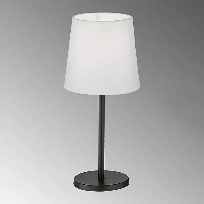 FHL easy Tischleuchte Eve - 25 W, L x B x H: 14 x 14 x 30 cm, Sandschwarz, Weiß, E14 - Schlichte Tischleuchte mit weißem Lampenschirm und schwarzem Fuß, ideal für modernes Ambiente und sanfte Beleuchtung.