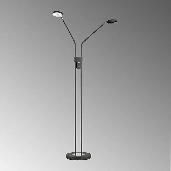 FHL easy Luna LED-Stehleuchte - 12 W, Höhe: 150 cm, Sandschwarz, Mehrfarbig, 2 Stk. - Moderne Stehlampe in Grau mit zwei verstellbaren Leuchten für optimales Licht im Raum.
