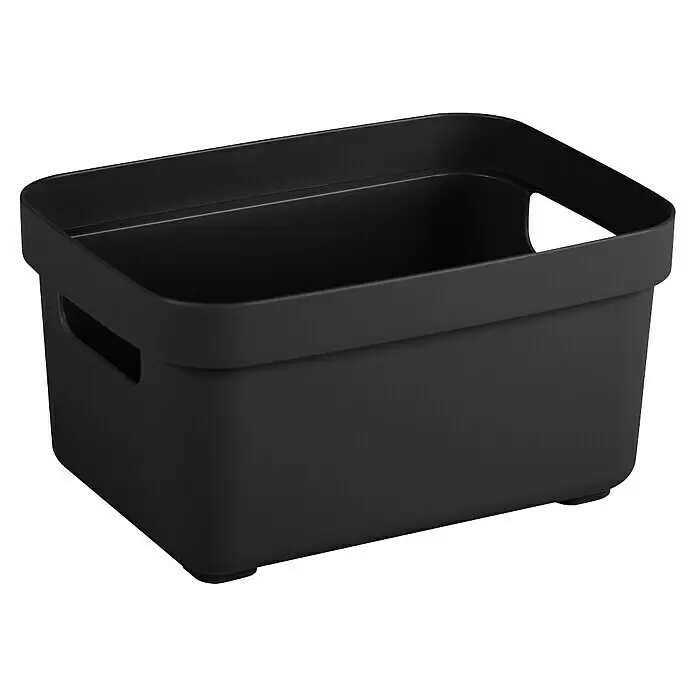 Sunware Aufbewahrungsbox Sigma Home - L x B x H: 17,7 x 12,8 x 9,3 cm, Kunststoff, Schwarz - Schwarze rechteckige Aufbewahrungsbox aus Kunststoff mit ausgeschnittenen Griffen zur Organisation.