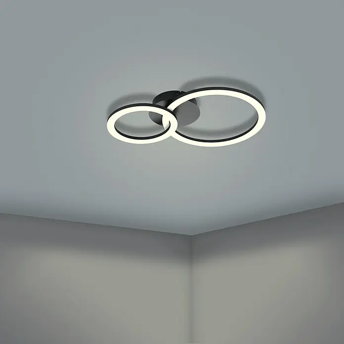 Eglo Plafón LED Parrapos-Z - 15 W, L x An x Al: 44,5 x 30 x 7 cm, Negro - Una lámpara de techo LED moderna con dos anillos entrelazados, que proporciona una luz indirecta brillante. Su diseño elegante complementa bien los espacios modernos.
