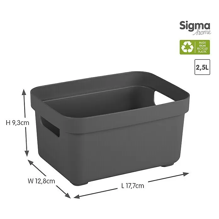Sunware Aufbewahrungsbox Sigma Home - L x B x H: 17,7 x 12,8 x 9,3 cm, Kunststoff, Anthrazit - Dunkelgraue rechteckige Aufbewahrungsbox mit Griffen, aus recyceltem Kunststoff. Maße H 9,3cm, B 12,8cm, L 17,7cm, 2,5L Volumen.