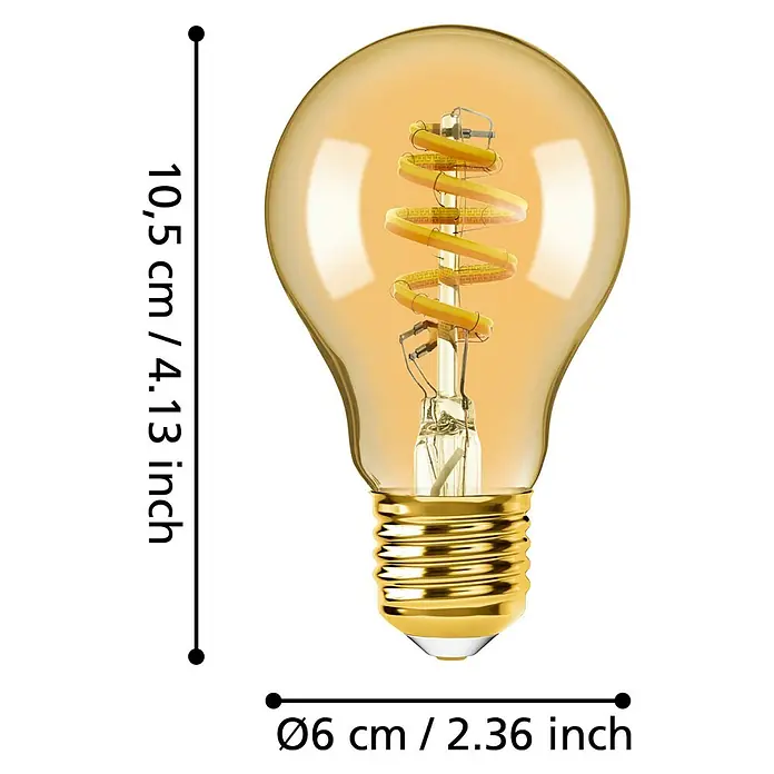 Eglo connect.z Smart-LED-Lampe - E27, Dimmbar, Tageslichtweiß, 360 lm - Produktbild einer dekorativen goldfarbenen Edison-Glühbirne mit den Maßen 10,5 cm Höhe und 6 cm Durchmesser für atmosphärische Beleuchtung.
