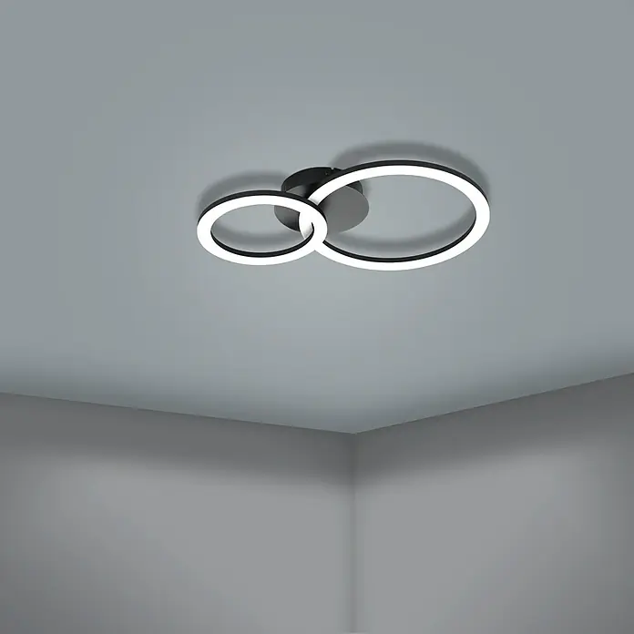 Eglo LED-Deckenleuchte PARANDAY-Z - 15 W, L x B x H: 44,5 x 30 x 7 cm, Schwarz - Elegante LED-Deckenleuchte mit zwei verschlungenen Ringen in Schwarz und Weiß, die ein modernes Ambiente schafft.\n