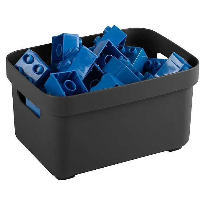 Sunware Aufbewahrungsbox Sigma Home - L x B x H: 17,7 x 12,8 x 9,3 cm, Kunststoff, Schwarz - Schwarze Kunststoff-Aufbewahrungsbox gefüllt mit blauen Bausteinen.