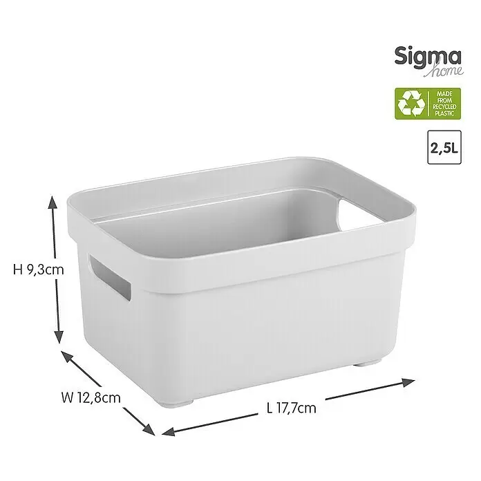 Sunware Aufbewahrungsbox Sigma Home - L x B x H: 17,7 x 12,8 x 9,3 cm, Kunststoff, Weiß - Hellgraue rechteckige Aufbewahrungsbox aus recyceltem Kunststoff mit Griffaussparungen.