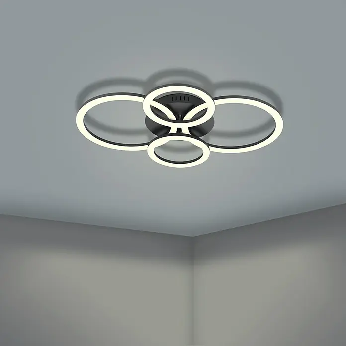 Eglo LED-Deckenleuchte PARANDAY-Z41 W, L x B x H: 61,5 x 45 x 8 cm, Schwarz - Moderne Deckenleuchte mit mehreren Ringen in einem minimalistischen Design, die jeden Raum elegant beleuchtet und eine tolle Atmosphäre schafft.