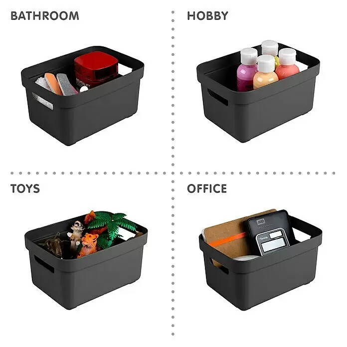 Sunware Aufbewahrungsbox Sigma Home - L x B x H: 17,7 x 12,8 x 9,3 cm, Kunststoff, Schwarz - Dunkelgrauer Kunststoff-Aufbewahrungskorb, vielseitig einsetzbar für Bad, Hobby, Spielzeug und Büro.