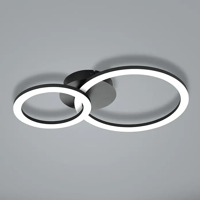 Eglo LED-Deckenleuchte PARANDAY-Z15 W, L x B x H: 44,5 x 30 x 7 cm, Schwarz - Moderne Deckenleuchte mit zwei ineinandergreifenden Ringen und minimalistischem Design, perfekt für zeitgemäße Innenräume.